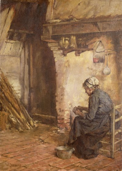 Oude Vrouw die Aardappelen Schilt door Walter Langley